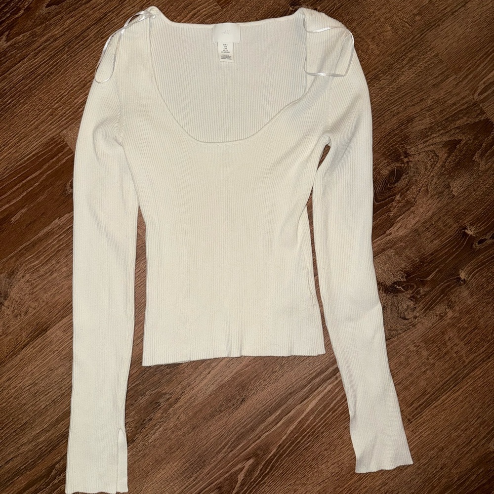 H&M Cream Ribbed Women's Blouse